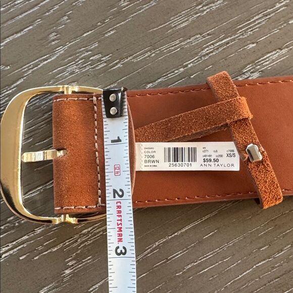 Ann Taylor Brown Suede Leather WIDE Belt Gold-Tone Buckle Women’s Size XS/S NWT - Picture 7 of 12